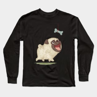 Happy Pug and dog bone Long Sleeve T-Shirt